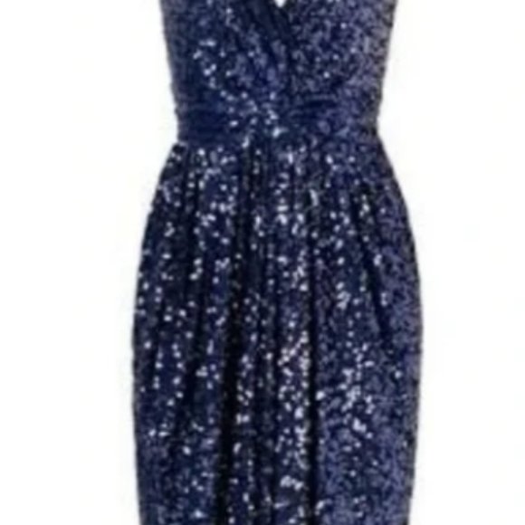 Badgley Mischka Navy Blue Long Sequined Formal Dress Size 12 - Picture 3 of 8